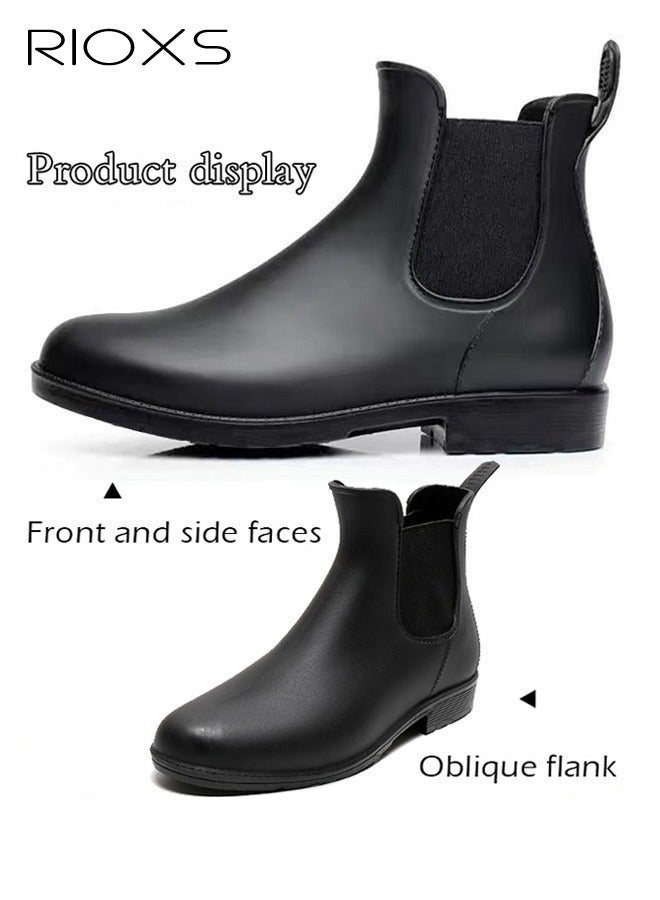 RIOXS Women's Classic Chelsea Boot, Waterproof Patent Leather Pull On Ankle Boots, Trendy Lightweight Elastic Low Flat Boots, Ankle Garden Shoes, Anti-slip Rain Boots for Laides, Trendy Dressy Boots, Suitable for Fishing, Boating, Farms, Hiking, Black - Image 5